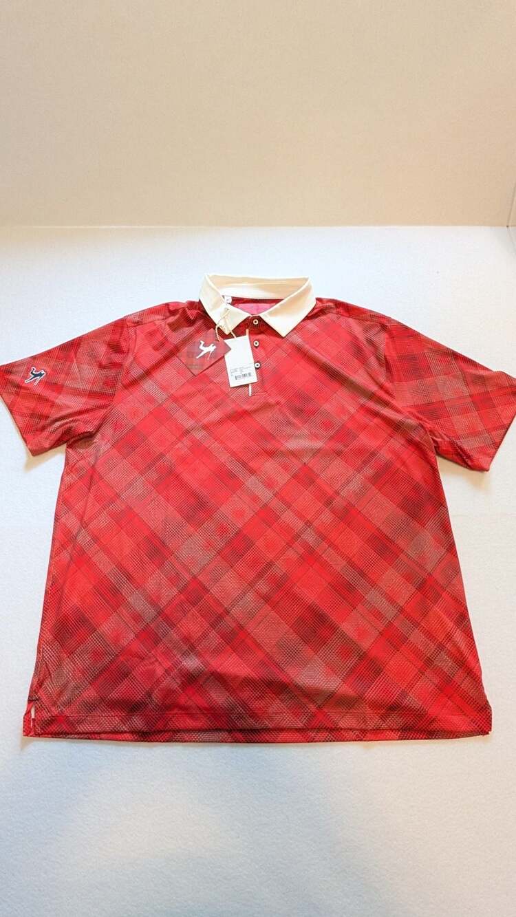 Payne Stewart Diagonal Dot Plaid Polo Shirt, Red, 2XL NWT